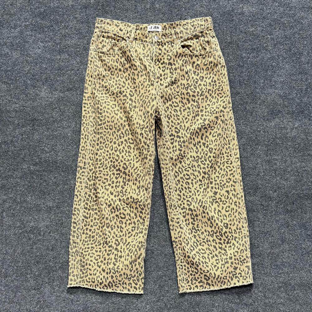 Le Jean Jeans Womens 31 Beige Animal Print High Rise Relaxed Wide Leg Crop Denim